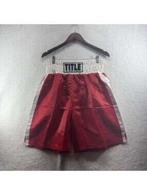 Title Boxing Shorts Shiny Satin Mens XL Vintage Style Red Kickboxing MMA NEW